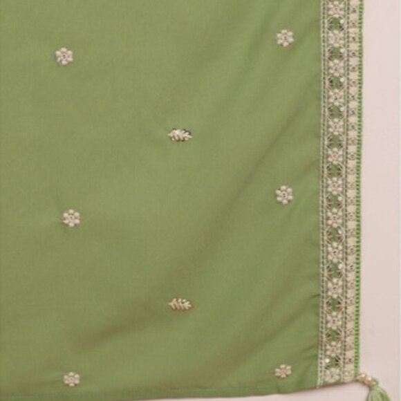 GREEN Embroidered Thread Work Georgette Anarkali Kurta With Dupatta - Picture 4 of 7
